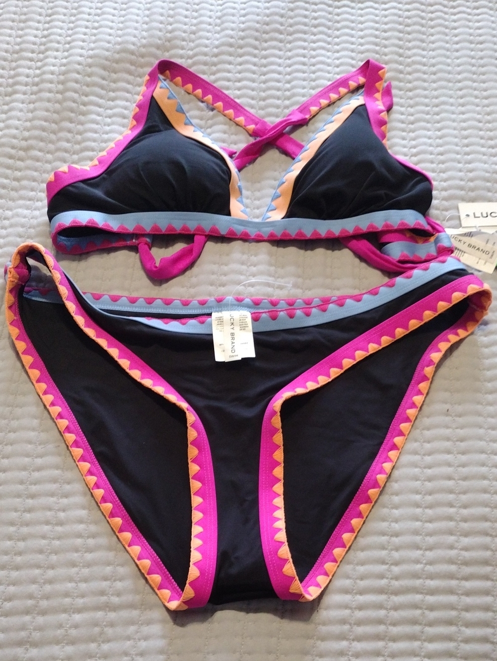 Lucky Brand Black Bikini with Pink and Orange Trim